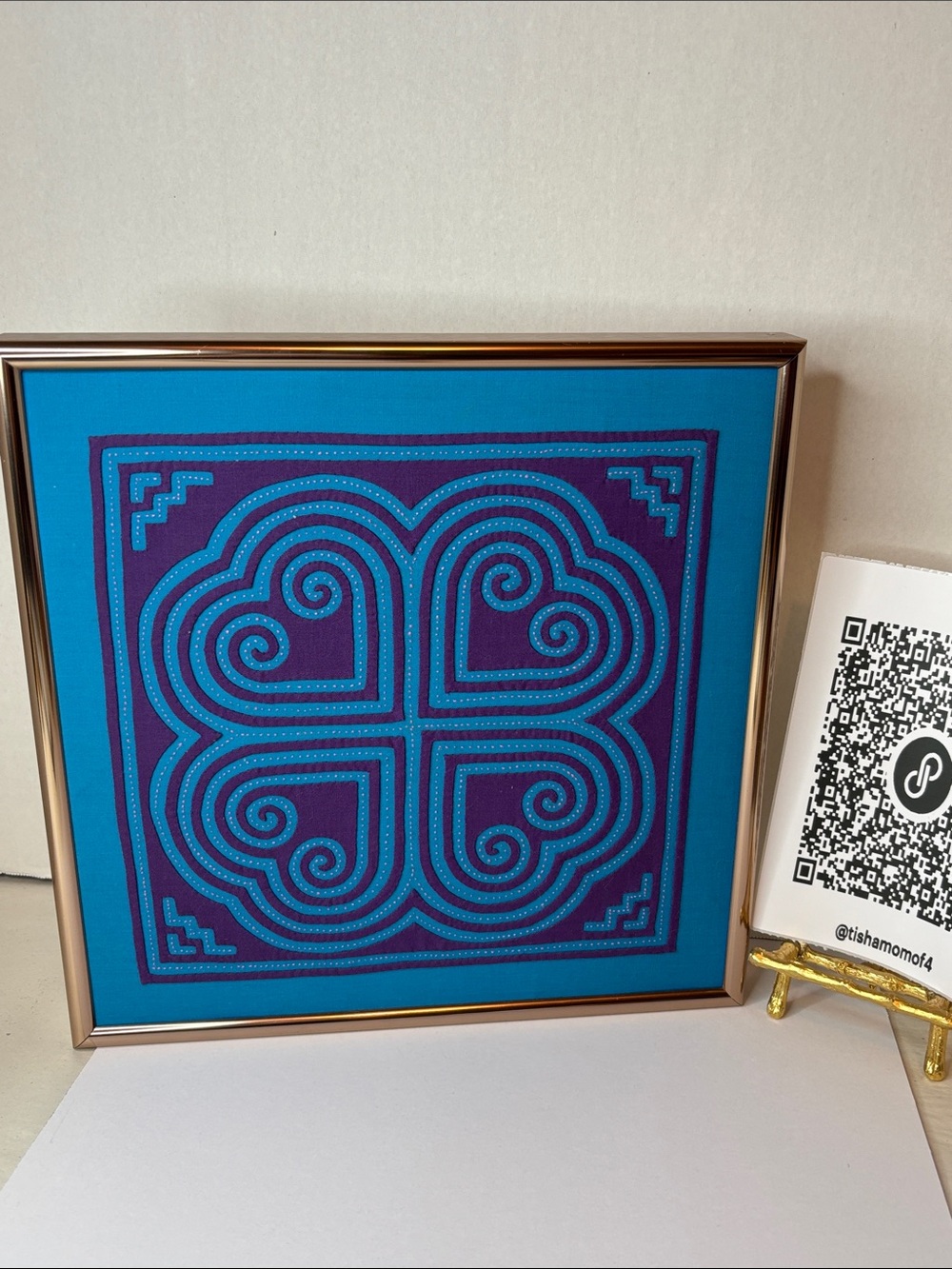 Framed Geometric Textile Wall Art in Turquoise and Purple